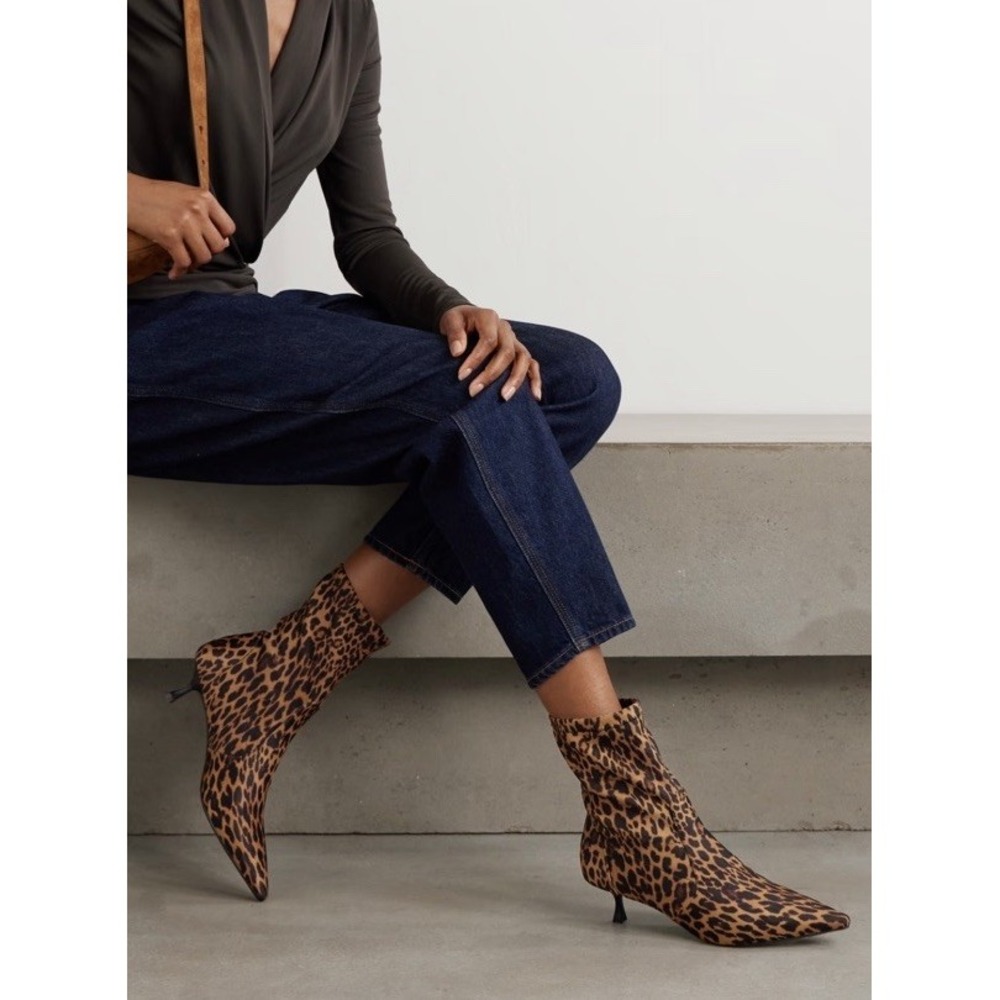 J Crew 7.5  Fiona Kitten-Heel Ankle Boots/Booties, Leopard Hair Calf/Fur